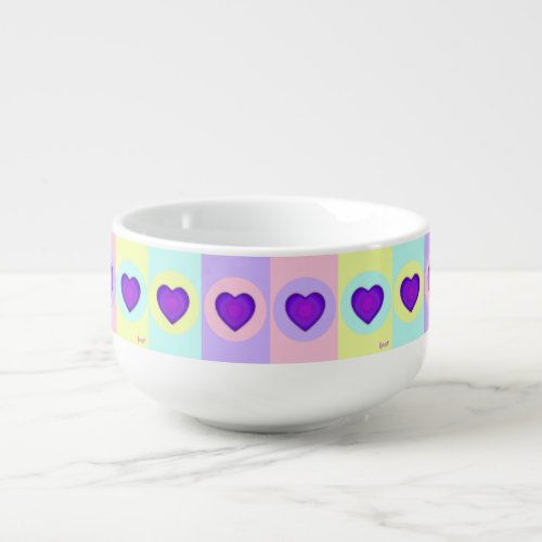 Pastel colors  purple hearts beating soup mug