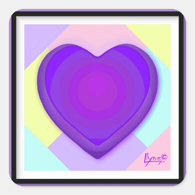 Pastel colors & purple hearts beating square sticker (Front)