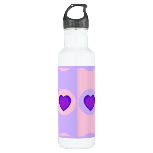 Pastel colors & purple hearts beating stainless steel water bottle (Front)