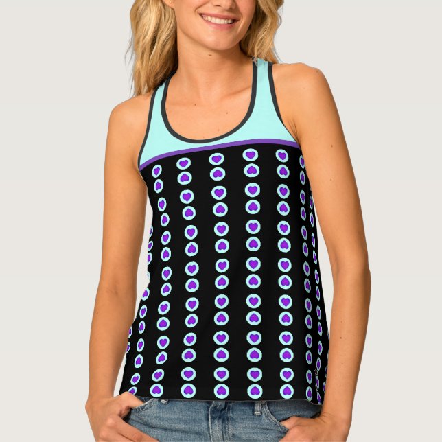 Pastel colors & purple hearts beating tank top (Front)