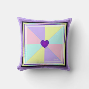 Pastel colors & purple hearts beating throw pillow