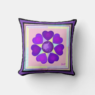 Pastel colors & purple hearts beating throw pillow
