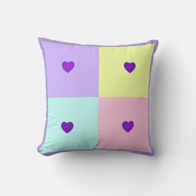 Pastel colors & purple hearts beating throw pillow (Front)