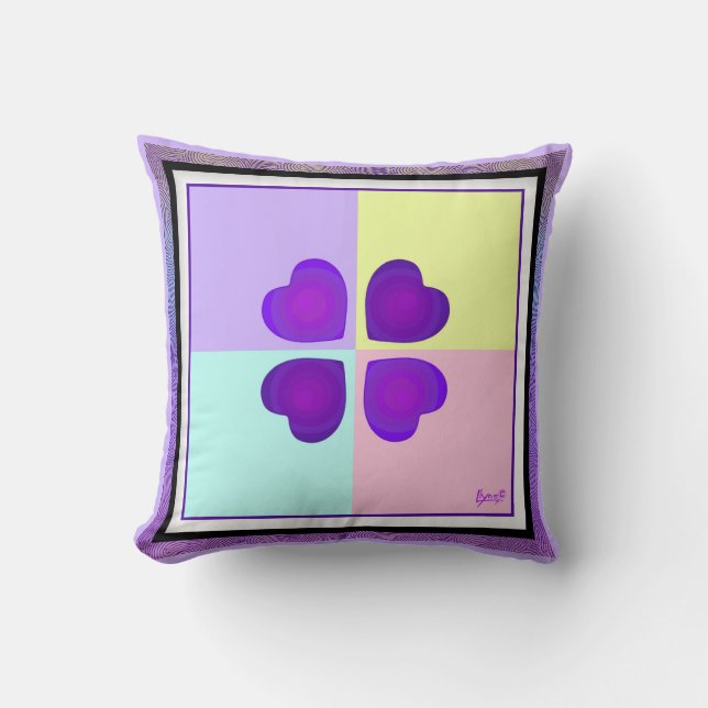 Pastel colors & purple hearts beating throw pillow (Front)