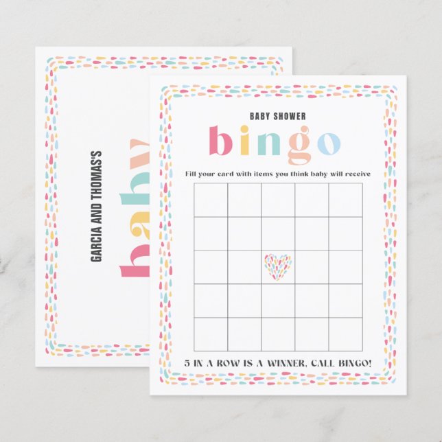 Pastel Colors Rainbow Baby Shower Bingo Game (Front/Back)