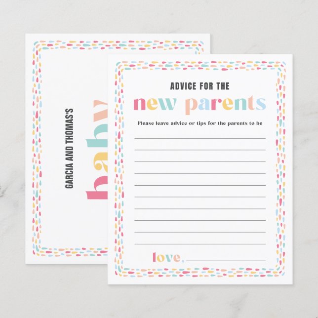Pastel Colors Rainbow Baby Shower Parents Advice (Front/Back)