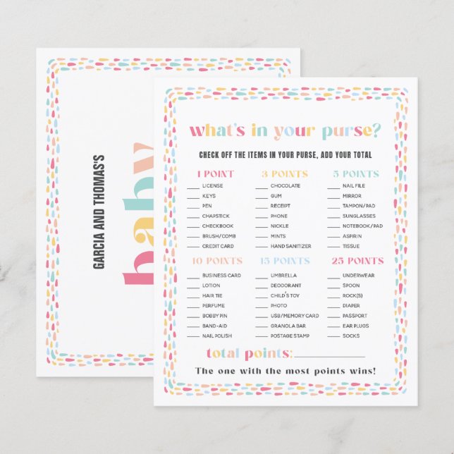 Pastel Colors Rainbow Baby Shower Purse Game (Front/Back)