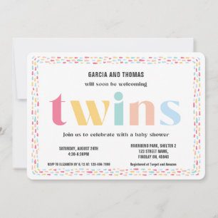 Pastel Colors Rainbow Baby Shower Twins Sprinkle Invitation