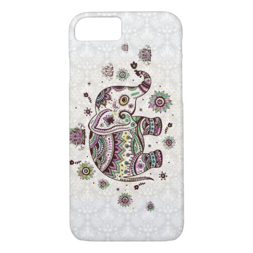 Pastel Colors Retro Flowers  Elephant iPhone 87 Case