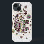 Pastel Colors Retro Flowers & Elephant iPhone 13 Case<br><div class="desc">Brown and pastel tones,  white background retro floral cute elephant</div>