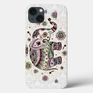 Pastel Colors Retro Flowers & Elephant iPhone 13 Case