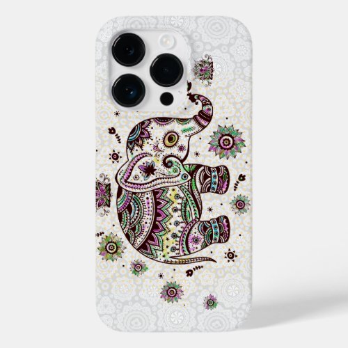 Pastel Colors Retro Flowers  Elephant Case_Mate iPhone 14 Pro Case