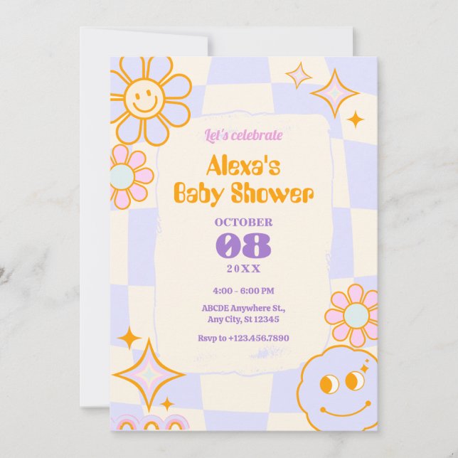 Pastel Colors Retro Groovy baby shower Invitation (Front)