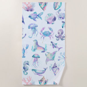 Pastel colors sea animals pattern beach towel