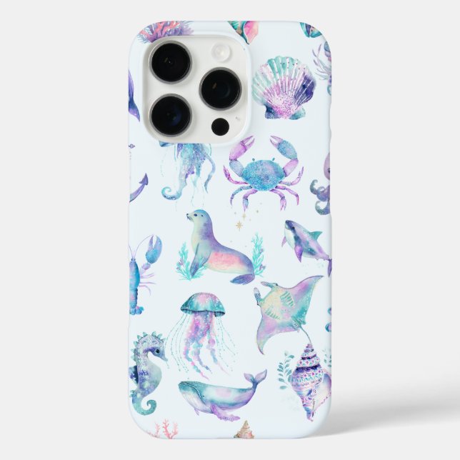Pastel colors sea animals pattern Case-Mate iPhone case (Back)