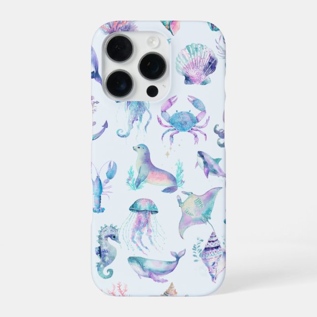 Pastel colors sea animals pattern iphone case (Back)