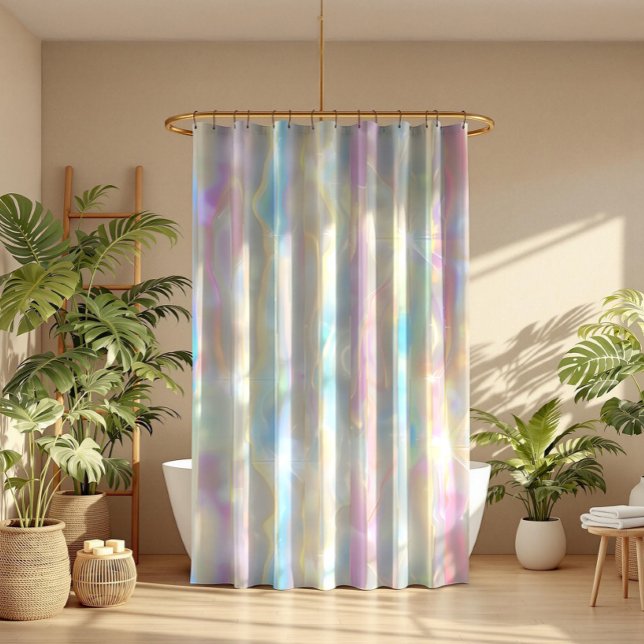 Pastel Colors Shimmering Iridescent Stripes Patter Shower Curtain (Creator Uploaded)
