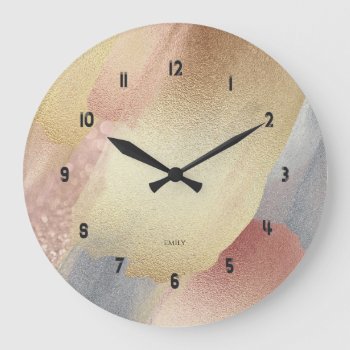 Pastel Colors Shimmering Look Brushstrokes Large Clock by artOnWear at Zazzle