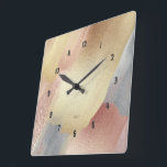 Pastel Colors Shimmering look brushstrokes Square Wall Clock<br><div class="desc">Pastel colors of pink,  silver,  gray,  and gold shimmering look watercolors brushstrokes abstract background 2.</div>