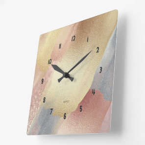 Pastel Colors Shimmering look brushstrokes Square Wall Clock