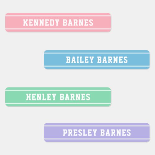 Pastel Colors Sporty Varsity Back To School Name Labels