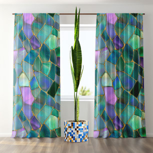 Pastel colors stained glass mosaic pattern blackout curtains