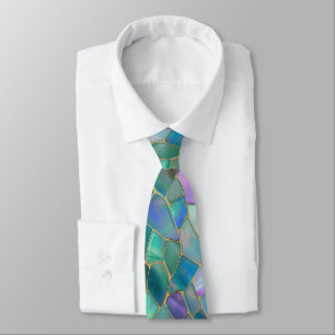 Pastel colors stained glass mosaic pattern neck tie