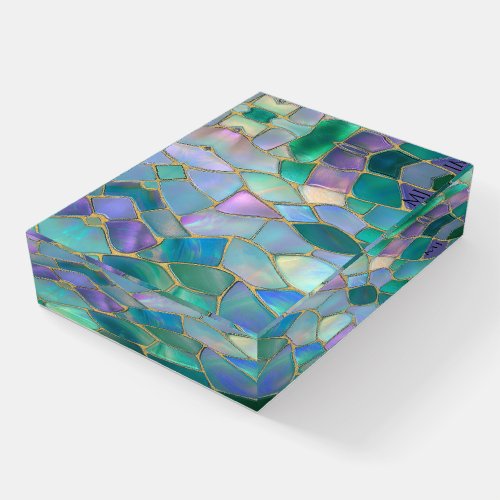 Pastel colors stained glass mosaic pattern paperweight