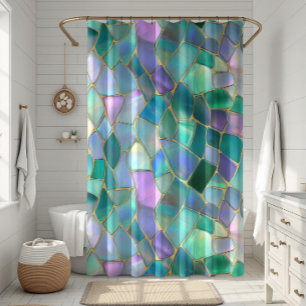 Pastel colors stained glass mosaic pattern shower curtain