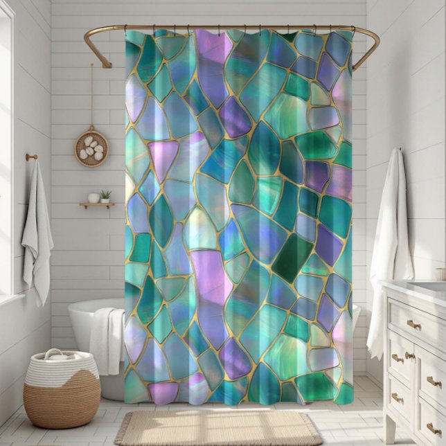 Pastel colors stained glass mosaic pattern shower curtain (Creator Uploaded)