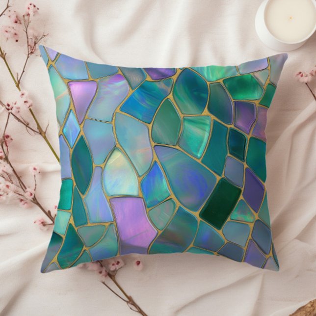 Pastel colors stained glass mosaic pattern throw pillow (Creator Uploaded)