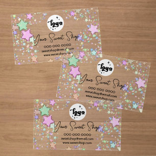 pastel colors stars design sweet shop clear business cards