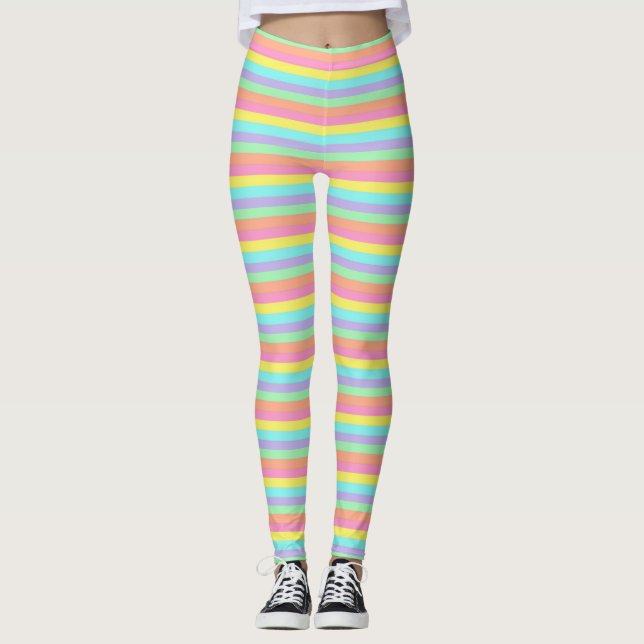 Pastel Colors Striped Leggings (Front)