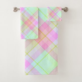 Pastel colors tartan, buffalo check, plaid pattern bath towel set