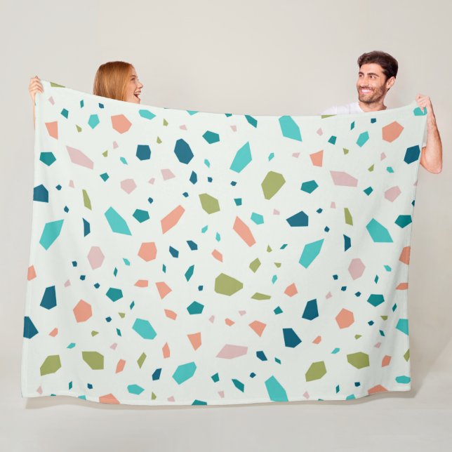 Pastel colors terrazzo pattern fleece blanket (In Situ)