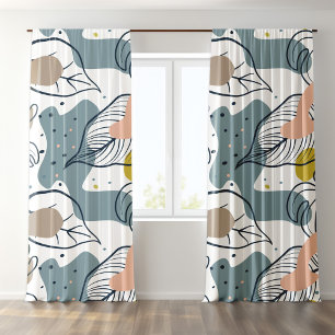 Pastel colors tropical palm leaves organic shapes sheer curtains