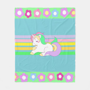 Pastel Colors Unicorn and Rainbow Fleece Blanket