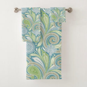 Pastel colors vintage floral paisley pattern bath towel set