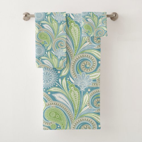 Pastel colors vintage floral paisley pattern bath towel set