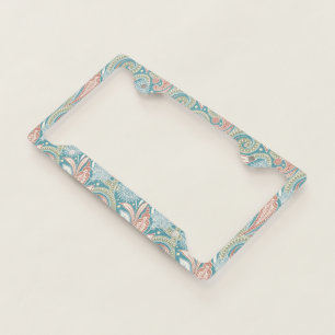 Pastel Colors Vintage Paisley Pattern  License Plate Frame