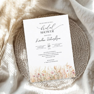 Pastel colors watercolor spring wildflowers bridal invitation