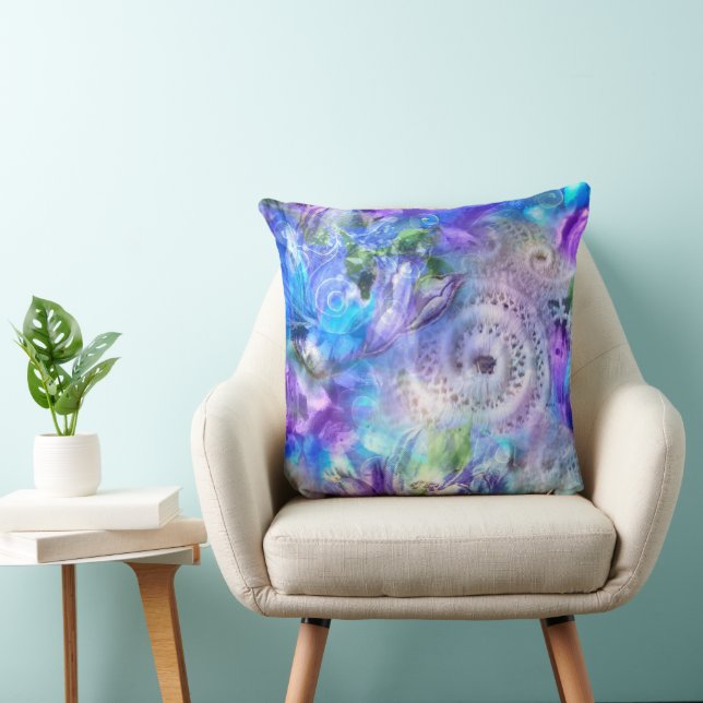 Pastel Colors Whimsical Abstract Blue Purple Green Throw Pillow (Chair)