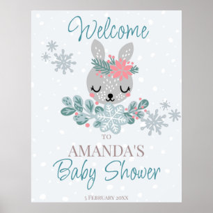 Pastel colors winter bunny baby shower welcome  poster