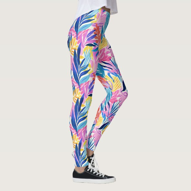 Pastel Colourful Tropical Leaf Patterned Leggings (Right)