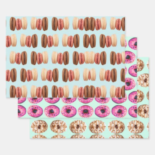pastel colours cute foodie sweet doughnut macaroon wrapping paper sheets