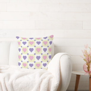 Pastel colours. Heart shape pattern. Throw Pillow