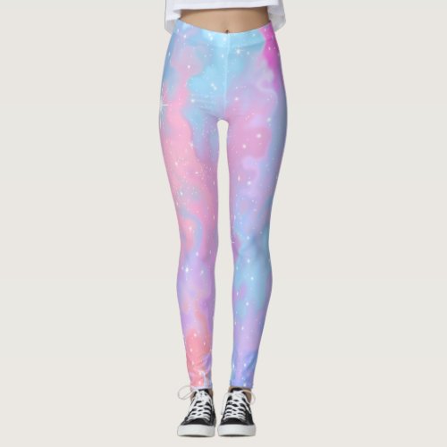 Pastel Colours Kawaii Sparkles Pink Blue Purple Leggings