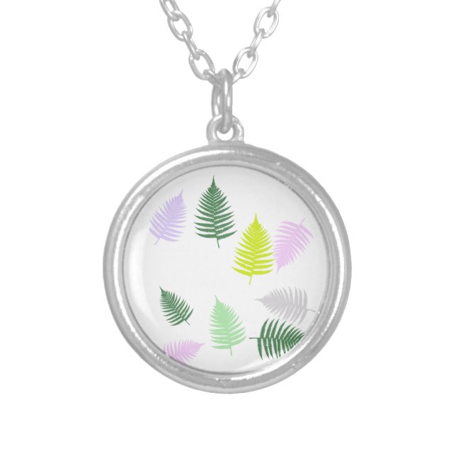 Pastel Colours Lucky Fern Silver Plated Necklace (Front)