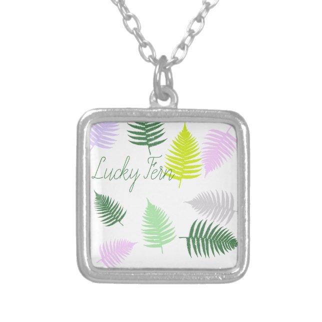 Pastel Colours Lucky Fern Silver Plated Necklace (Front)