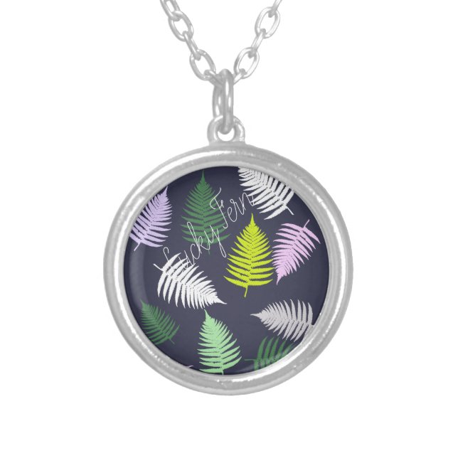 Pastel Colours Lucky Fern Silver Plated Necklace (Front)